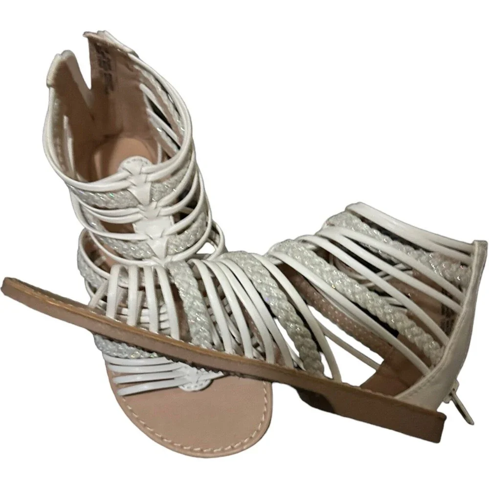 Olive & Edie Remie White Gladiator Strappy Zip Sandals Big Girl Size 1 Youth New - Picture 11 of 16